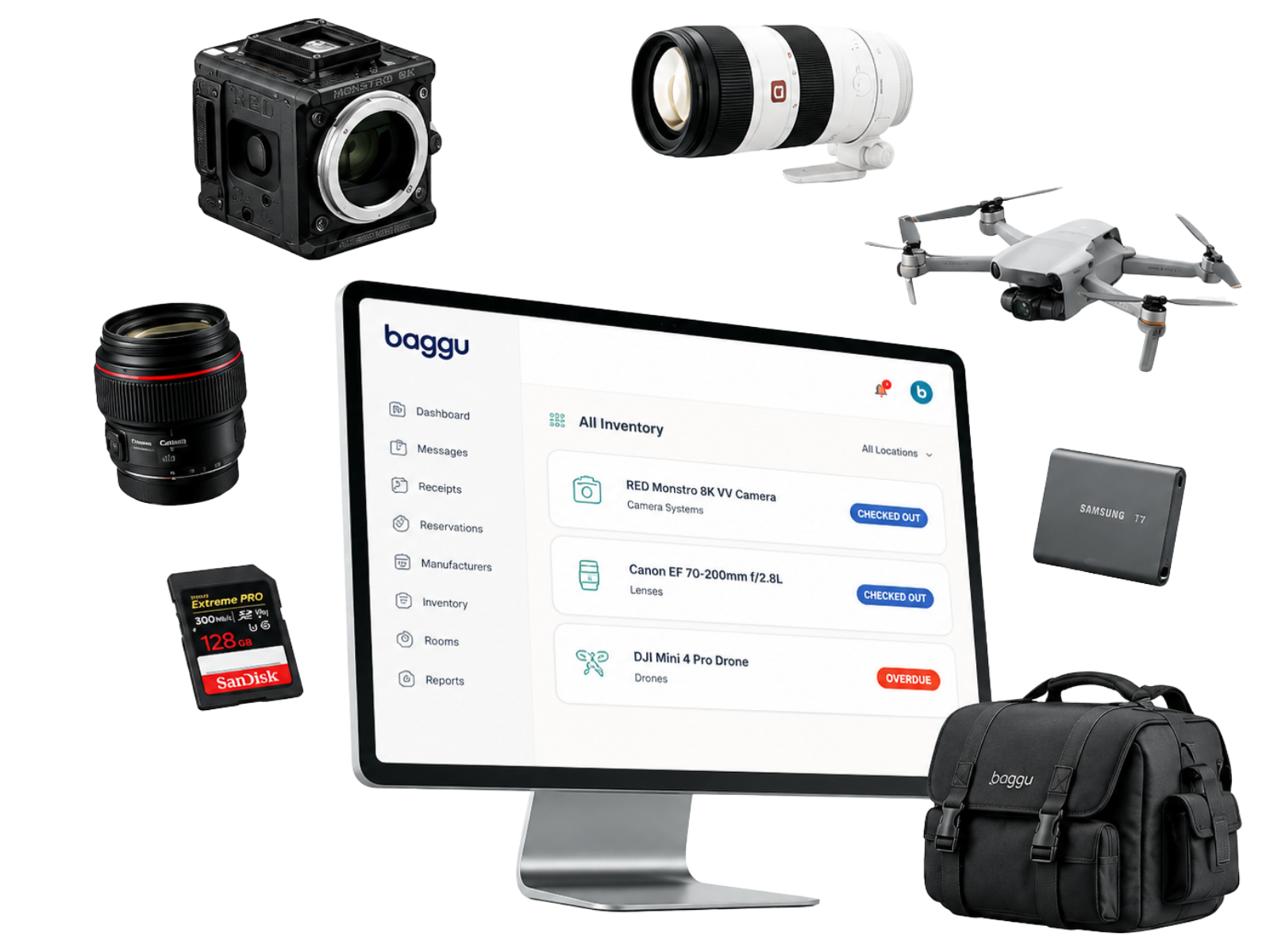 Vista del sistema de organización de inventario Baggu App en estudio